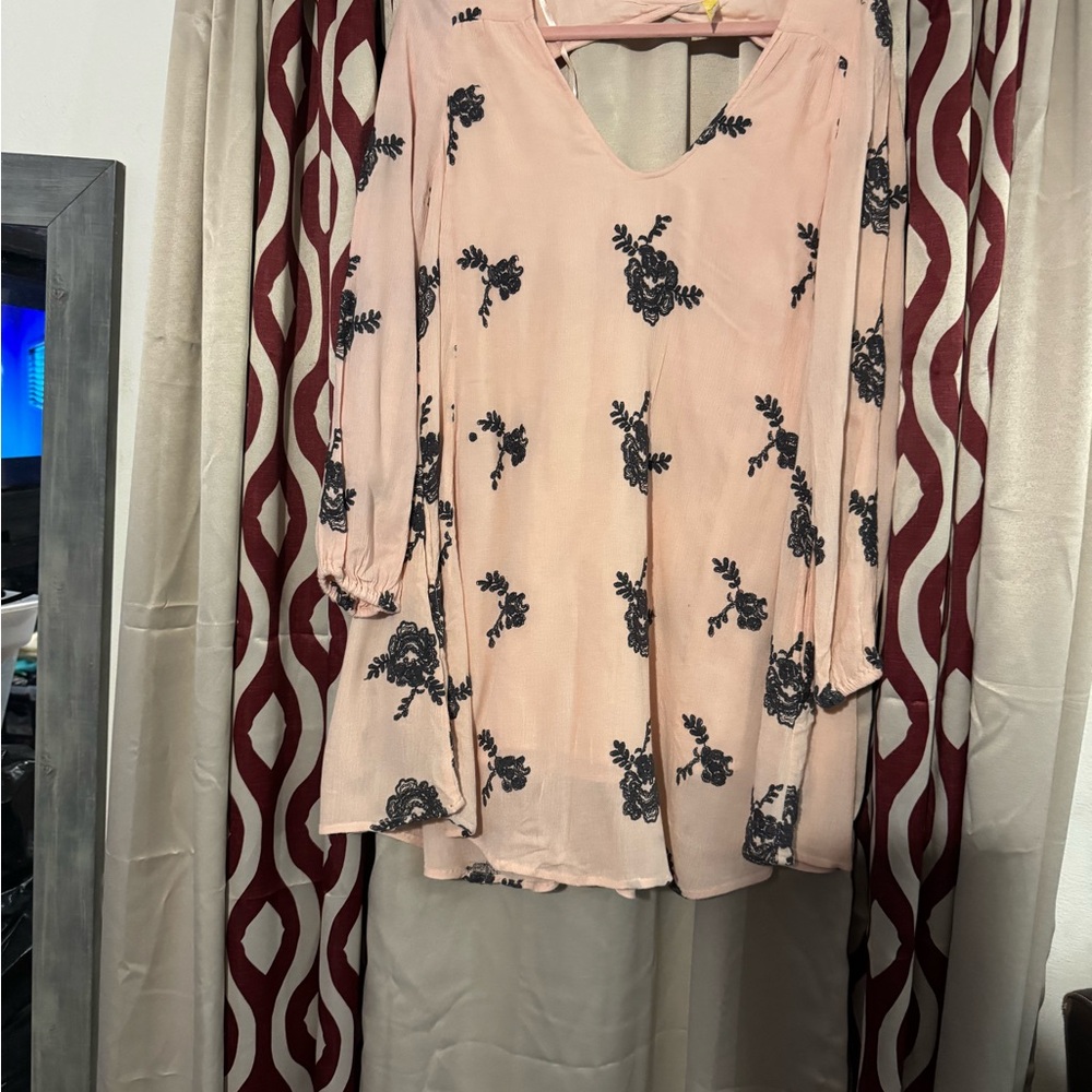 Free People Blush and Black Floral Mini Dress - Picture 4 of 6
